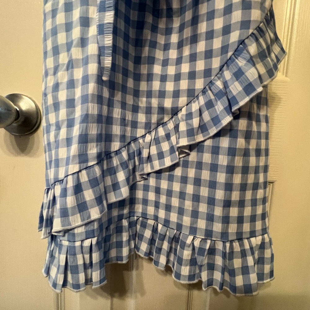 Mable size medium blue gingham, cutout mini dress with ruffles. - Picture 10 of 12